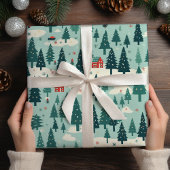 Sage Groene Kerstboom Rode Kerstmis Cadeaupapier