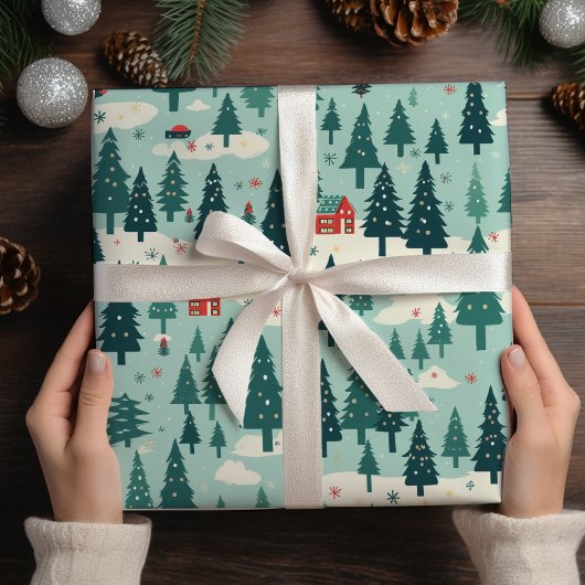 Sage Groene Kerstboom Rode Kerstmis Cadeaupapier