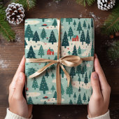 Sage Groene Kerstboom Rode Kerstmis Cadeaupapier