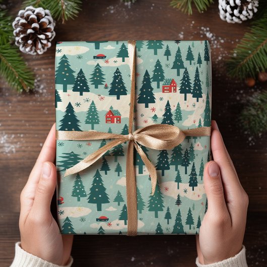 Sage Groene Kerstboom Rode Kerstmis Cadeaupapier