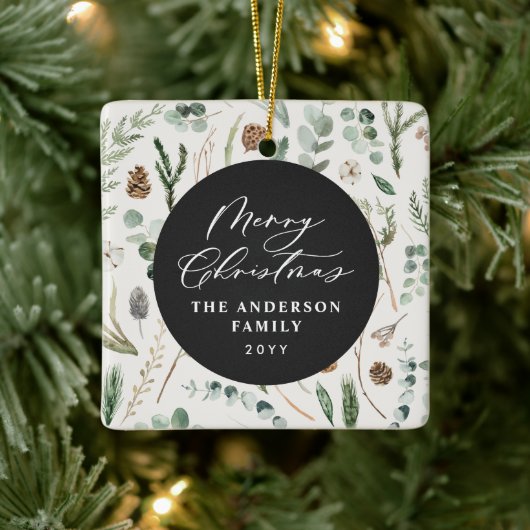 Sage groene Kerstmis minimale botanische foto Keramisch Ornament (Boom)