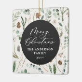 Sage groene Kerstmis minimale botanische foto Keramisch Ornament (Links)