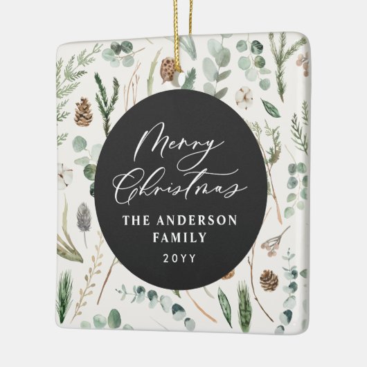 Sage groene Kerstmis minimale botanische foto Keramisch Ornament (Links)