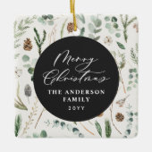 Sage groene Kerstmis minimale botanische foto Keramisch Ornament (Voorkant)