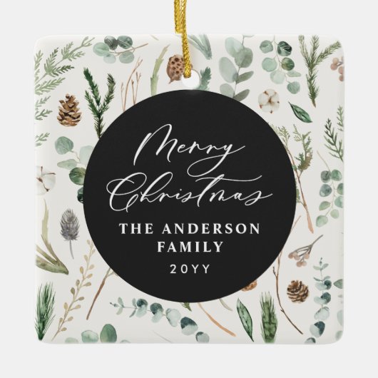 Sage groene Kerstmis minimale botanische foto Keramisch Ornament (Voorkant)