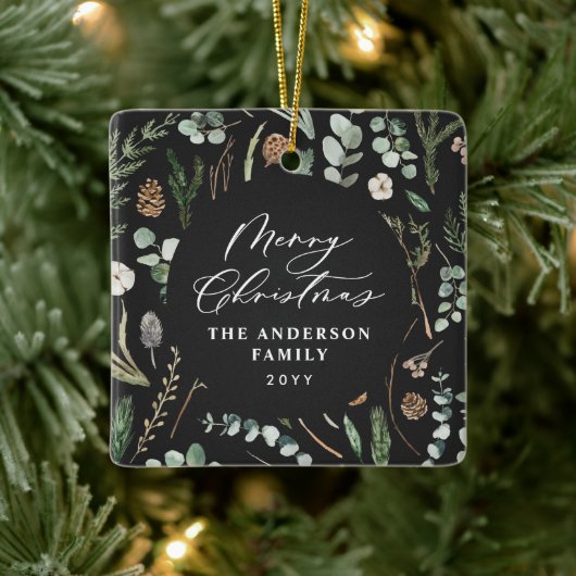 Sage groene Kerstmis minimale botanische foto Keramisch Ornament (Boom)