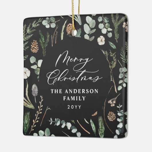 Sage groene Kerstmis minimale botanische foto Keramisch Ornament (Links)