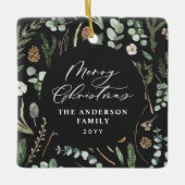 Sage groene Kerstmis minimale botanische foto Keramisch Ornament (Voorkant)