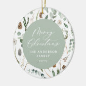 Sage groene Kerstmis minimale botanische foto Keramisch Ornament (Links)