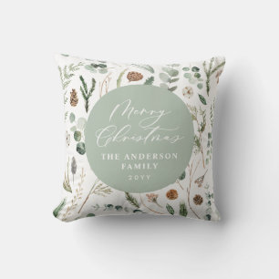 Sage groene Kerstmis minimale botanische foto Kussen