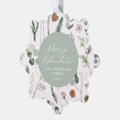 Sage groene Kerstmis minimale botanische foto Ornament Kaart (Links)