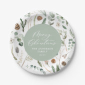 Sage groene Kerstmis minimale botanische Papieren Bordje (Voorkant)