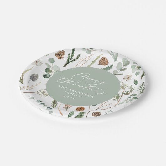 Sage groene Kerstmis minimale botanische Papieren Bordje (Gekanteld)