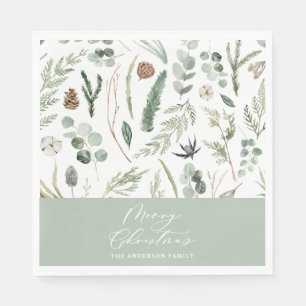 Sage groene Kerstmis minimale botanische Servet