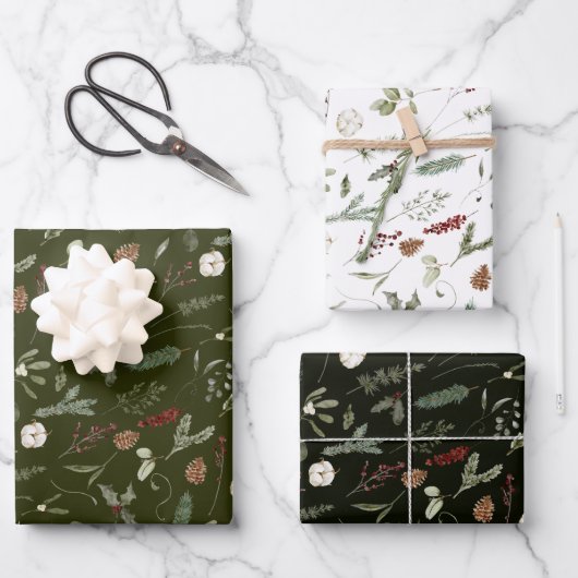 Sage Groene Kerstmis Moderne Minimale Botanische Inpakpapier Vel (Voorkant)