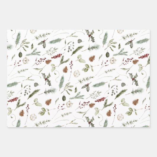 Sage Groene Kerstmis Moderne Minimale Botanische Inpakpapier Vel (Voorkant)