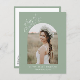 Sage Groene Klasse van 2024 Arch Foto Afstuderen Uitnodiging Briefkaart