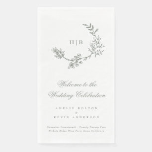 Sage Groene Klassieke Bloemenkrans Monogram Bruilo Servet