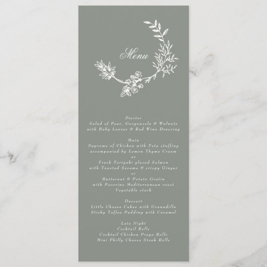 Sage Groene Klassieke Krans Bloemen Monogram Bruil Menu (Voorkant)