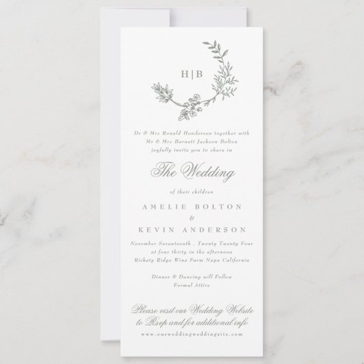 Sage Groene Klassieke Krans Monogram RSVP Bruiloft Kaart (Voorkant)