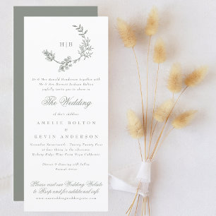 Sage Groene Klassieke Krans Monogram RSVP Bruiloft Kaart