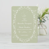Sage Groene Klassieke Minimale Bloem  Kaart (Staand voorkant)