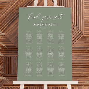 Sage Groene Kleur 12 tafel Bruiloft Zitkaarten Poster
