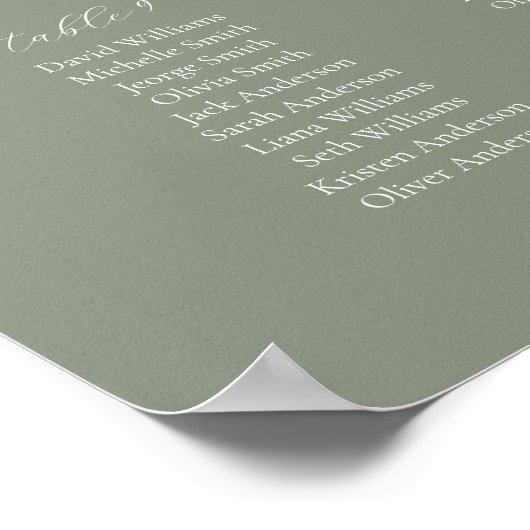 Sage Groene Kleur 12 tafel Bruiloft Zitkaarten Poster (Hoek)