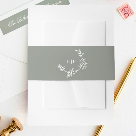 Sage Groene Krans Klassieke Monogram Bruiloft Uitnodigingen Wikkel