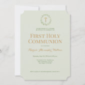 Sage Groene Krans Kruis Jongen Eerste heilige comm Kaart (Voorkant)