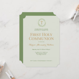 Sage Groene Krans Kruis Jongen Eerste heilige comm Kaart