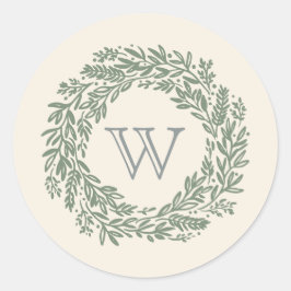 Sage Groene Krans Preppy Monogram Gift Sticker