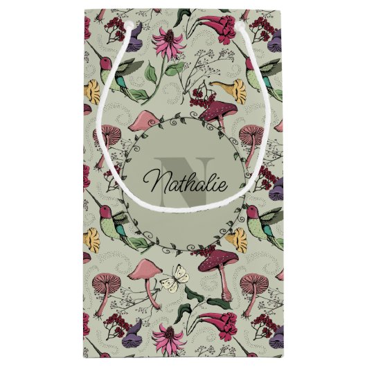 Sage Groene Lentetuin Hummingbird Bloemen Klein Cadeauzakje (Achterkant)