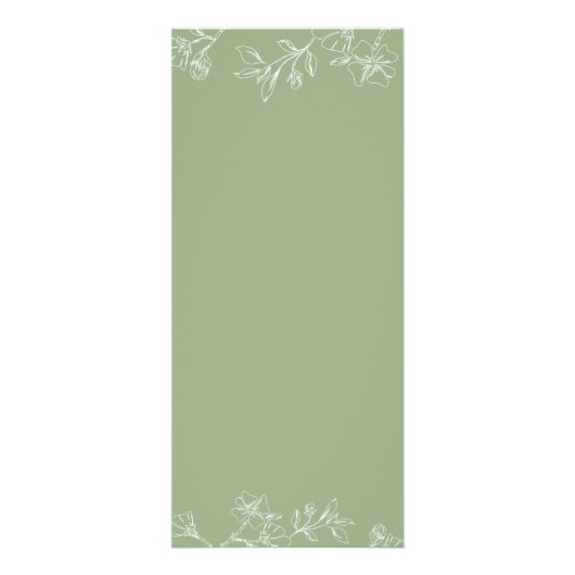 Sage groene lijn art bloesems bruiloft menukaart reclamekaart (Achterkant)