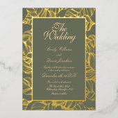 Sage Groene lijn kunst bladeren patroon Elegant go Folie Uitnodiging (Voorkant)