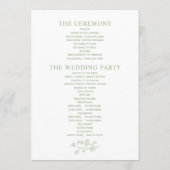 Sage groene lijn kunst bloeit monochrome bruiloft programmakaart (Achterkant)