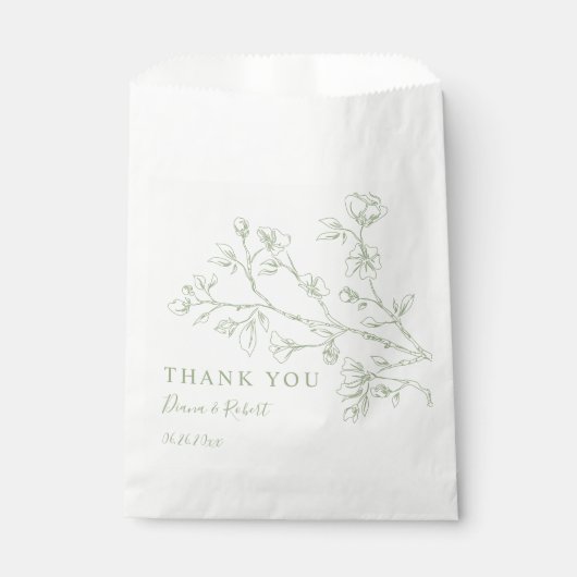 Sage groene lijn kunst bloemen Dank u bruiloft Bedankzakje (Voorkant)