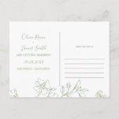 Sage groene lijn kunst bloesems bruiloft Save the  Briefkaart (Achterkant)