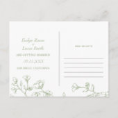 Sage groene lijn kunst bloesems foto Save the Date Briefkaart (Achterkant)