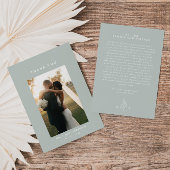 Sage Groene Lijn Kunstblad Monogram Bruiloft Bedankkaart