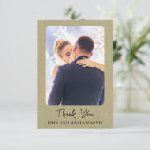 Sage Groene Linnen Trouwfoto Collage Dank u Bedankkaart (Staand voorkant)
