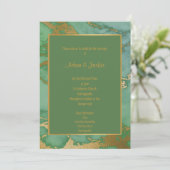 SAGE GROENE MARBLE WEDDING INVITATION KAART (Staand voorkant)