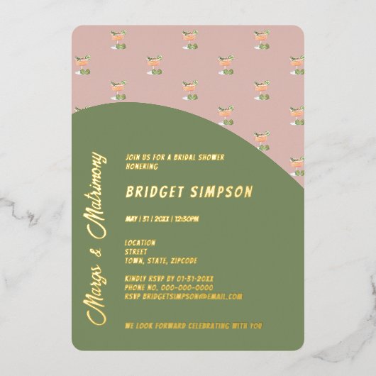 Sage groene margs en het vrijgezellenfeest van het folie uitnodiging (Voorkant)