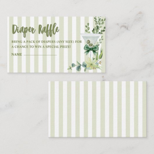 Sage groene martini Baby shower Luier Raffle Informatiekaartje (Voorkant / Achterkant)
