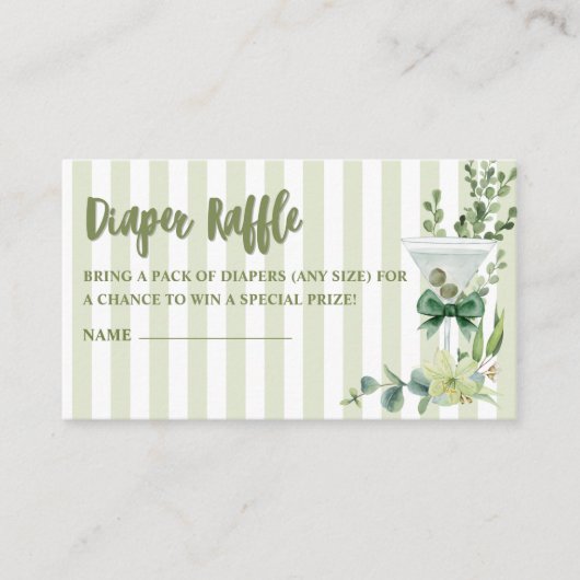Sage groene martini Baby shower Luier Raffle Informatiekaartje (Voorkant)