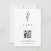 Sage Groene Minimailist Botanicals QR Code Bruilof RSVP Kaartje (Voorkant)