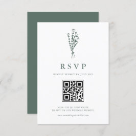 Sage Groene Minimailist Botanicals QR Code Bruilof RSVP Kaartje