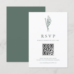 Sage Groene Minimailist Botanicals QR Code Bruilof RSVP Kaartje