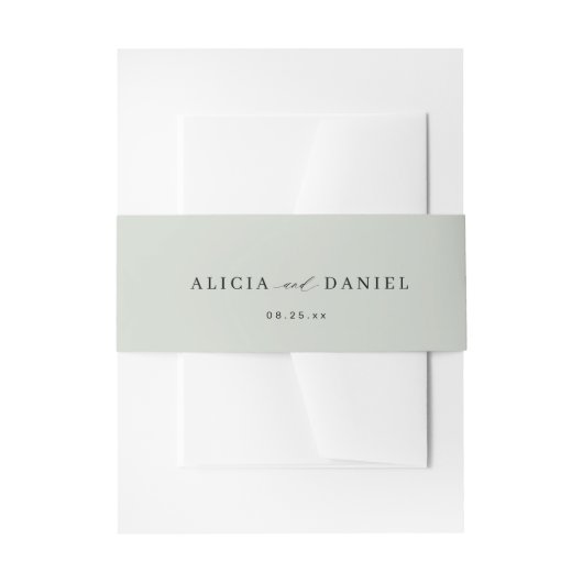 Sage groene minimale script bruiloft uitnodiging uitnodigingen wikkel (Voorkant Voorbeeld)