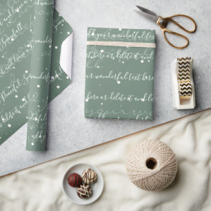 Sage Groene minimalistische aangepaste tekstsneeuw Cadeaupapier